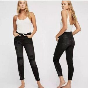 Free People About A Girl Black  Distressed High Rise Skinny Jeans